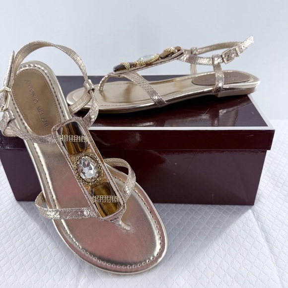 Antonio Melani Gold Sandals with Rhinestone embellishment size 9 women’s - Picture 13 of 16